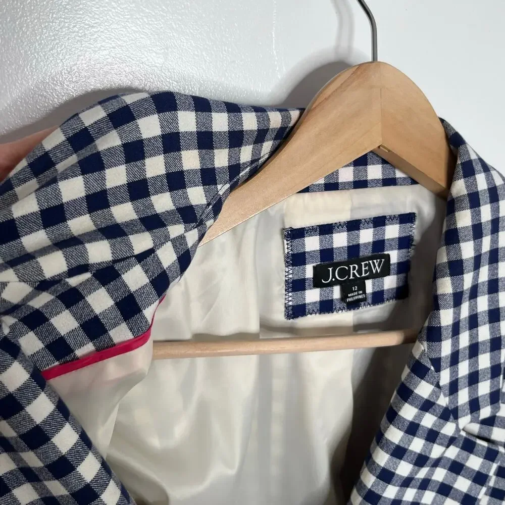 J.Crew Parke Blazer Gingham Bi-Stretch Cotton Navy White Check Size 12